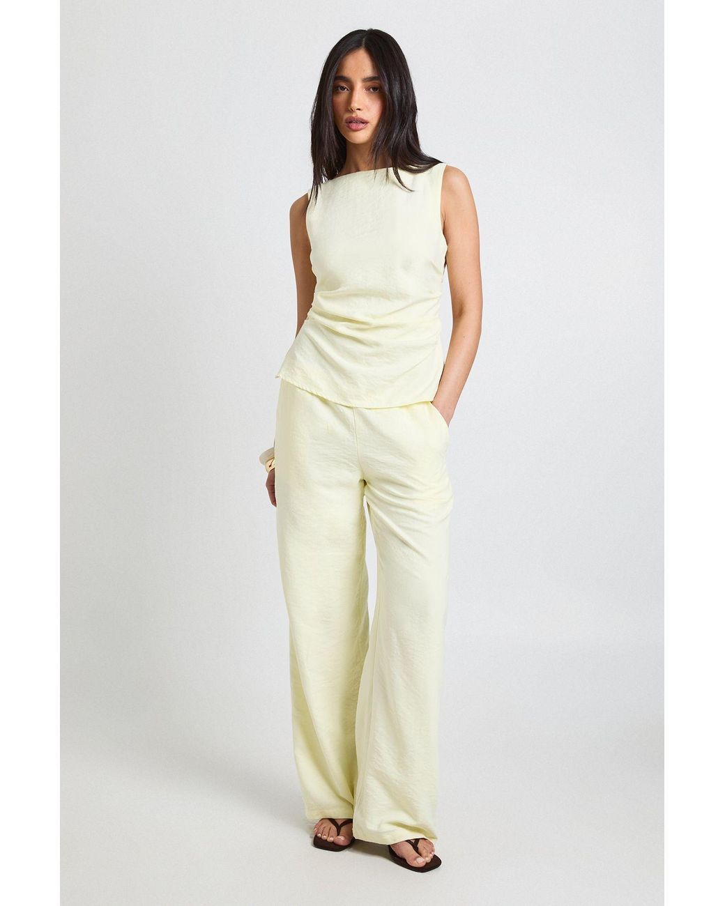 Boohoo White Peached Ruched Sleeveless Trouser Co-Ord