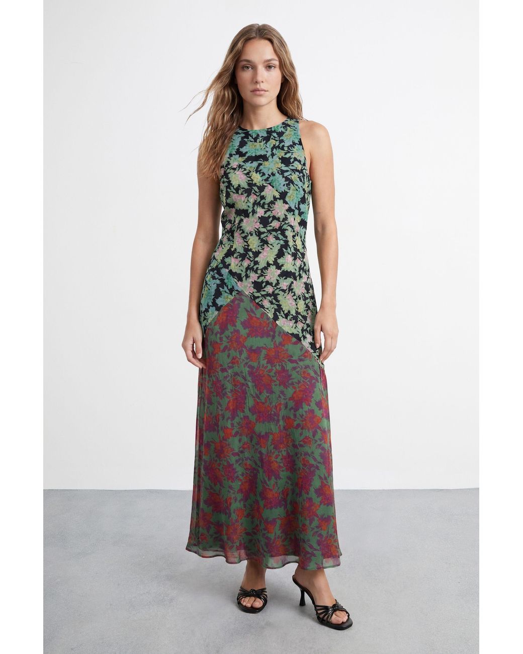 Warehouse Multicolor Patch Racerback Midi Dress
