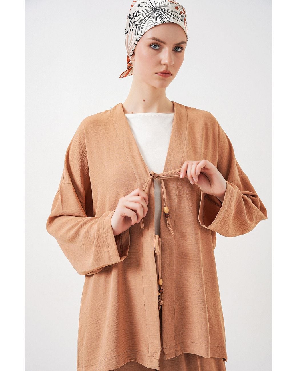 Bigdart Natural Textured V-Neck Long Cardigan And Pants Set