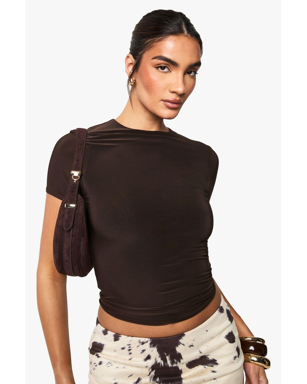Boohoo Black Double Layer Slinky Fitted Tshirt