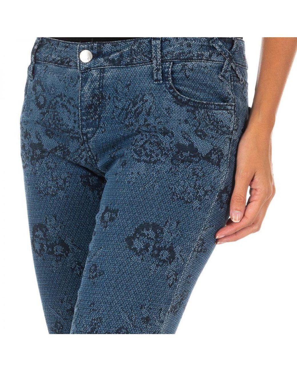Met Blue Printed And Elastic Long Denim Pants 10Db50210
