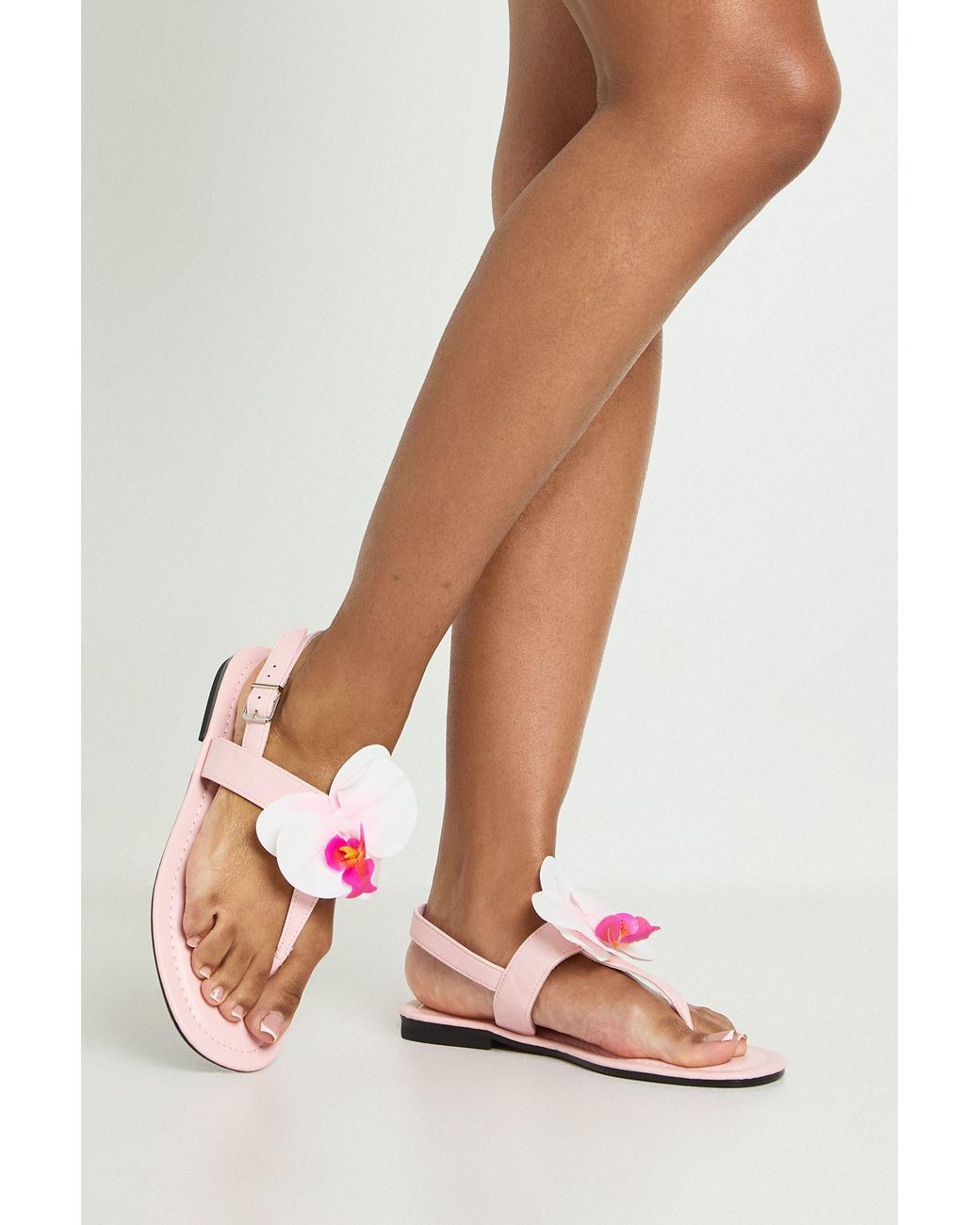 Boohoo Pink Orchid Detail Toe Post Sandals