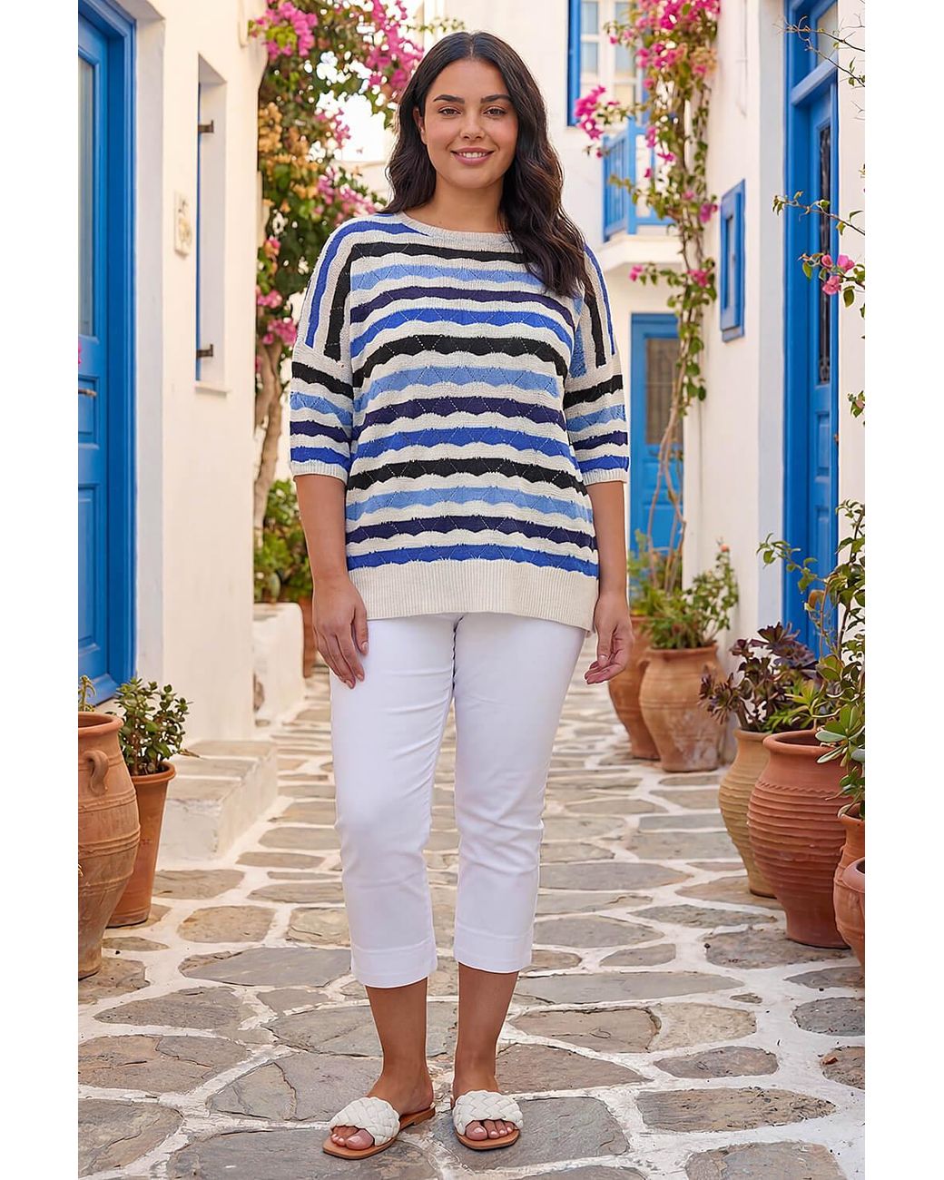 Roman Blue Curve Wave Stripe Jumper