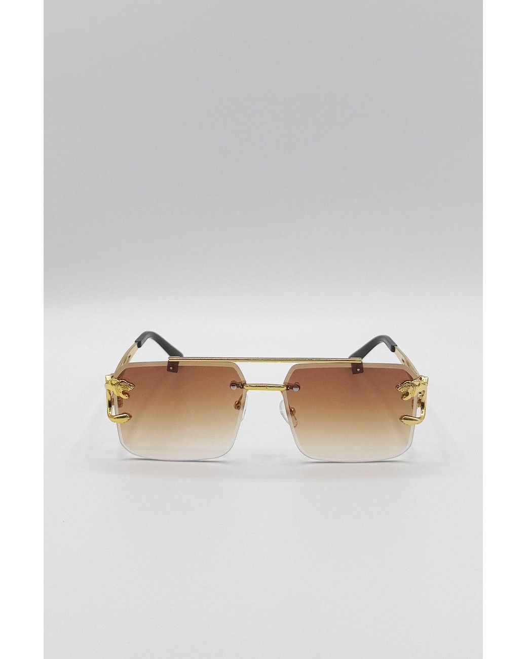 SVNX Brown Rimeless Navigator With Side Detail Sunglasses