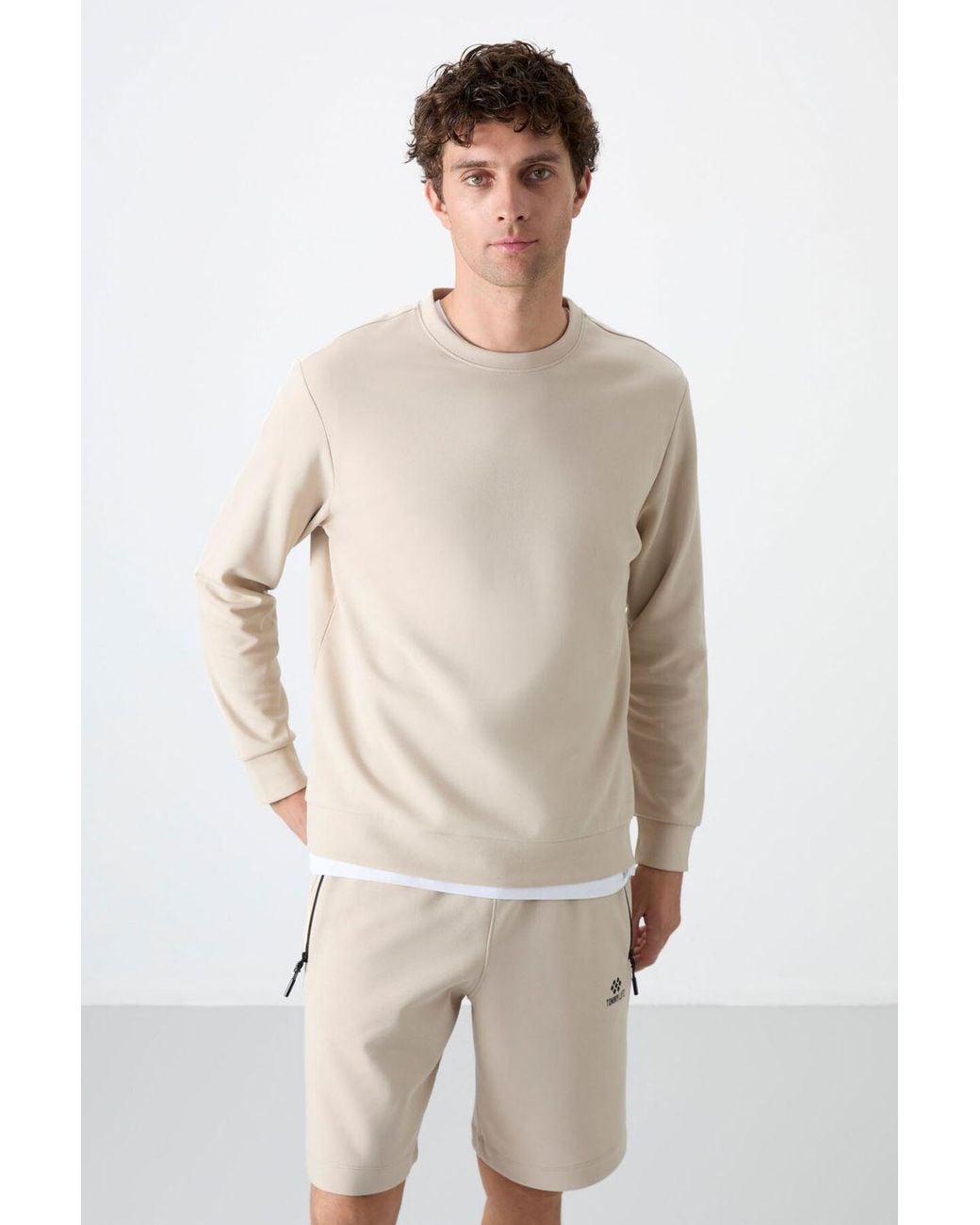 TOMMY LIFE Natural Plain Crew Neck Sweatshirt for men