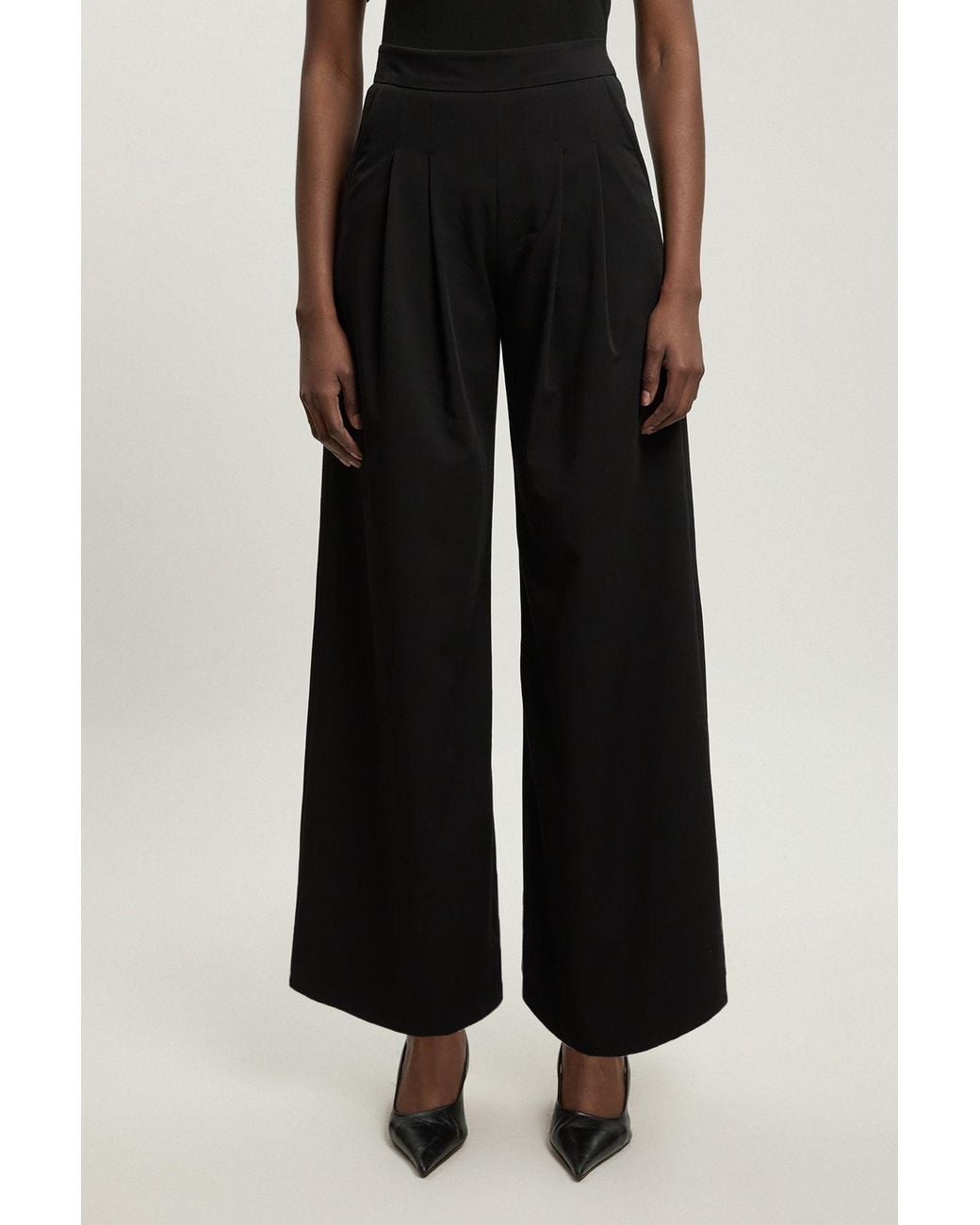 Karen Millen Black Tailored Wide Leg Pleat Detail Trouser