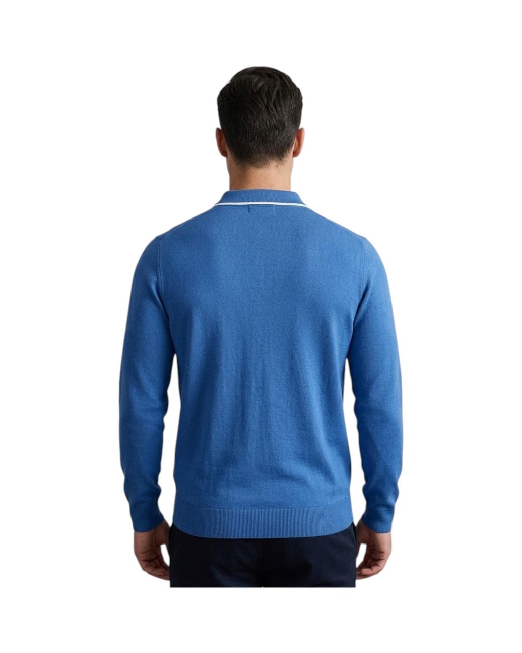 Cappuccino Italia Blue Polo Shirts Ribbed Knit Tipped Long Sleeve 1/4 Golf Tee for men