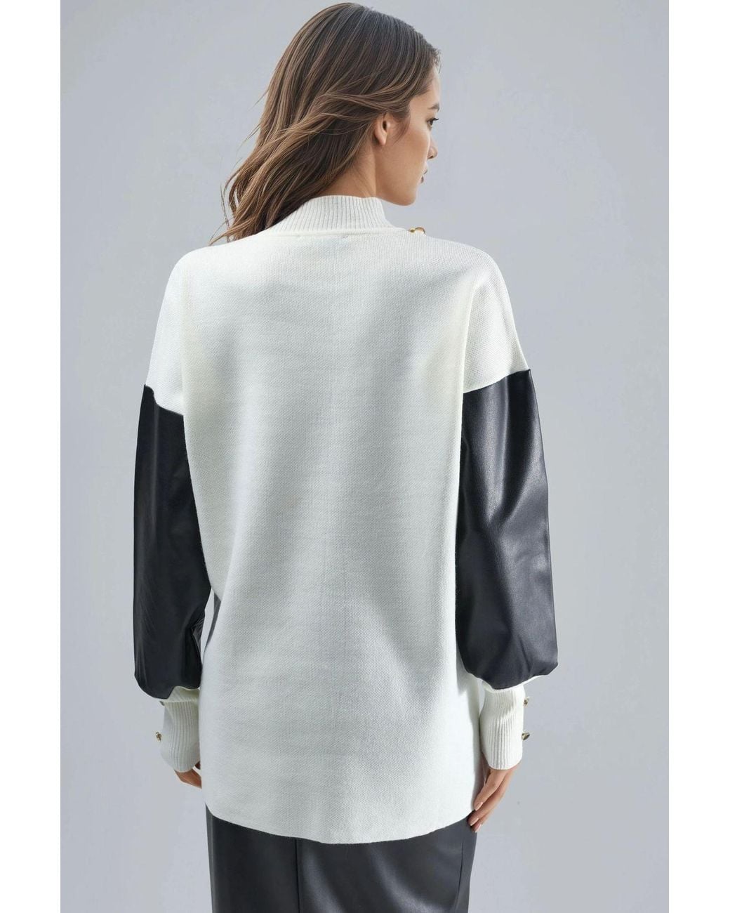My Fashion Gray Faux Leather Detailed Sweater