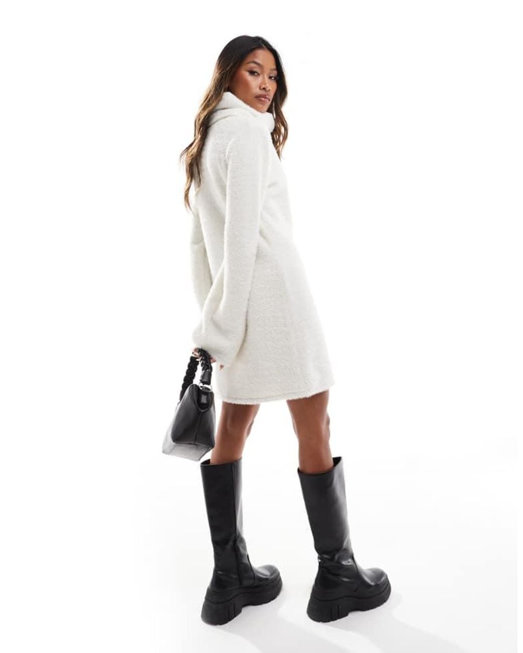 ASOS White Supersoft Fluffy Roll Neck Mini Jumper Dress