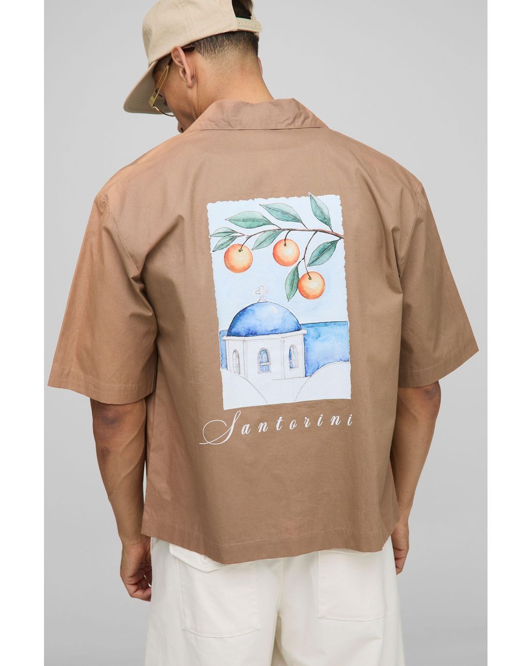 BoohooMAN Blue Oversized Half Sleeve Santorini Revere Shirt for men