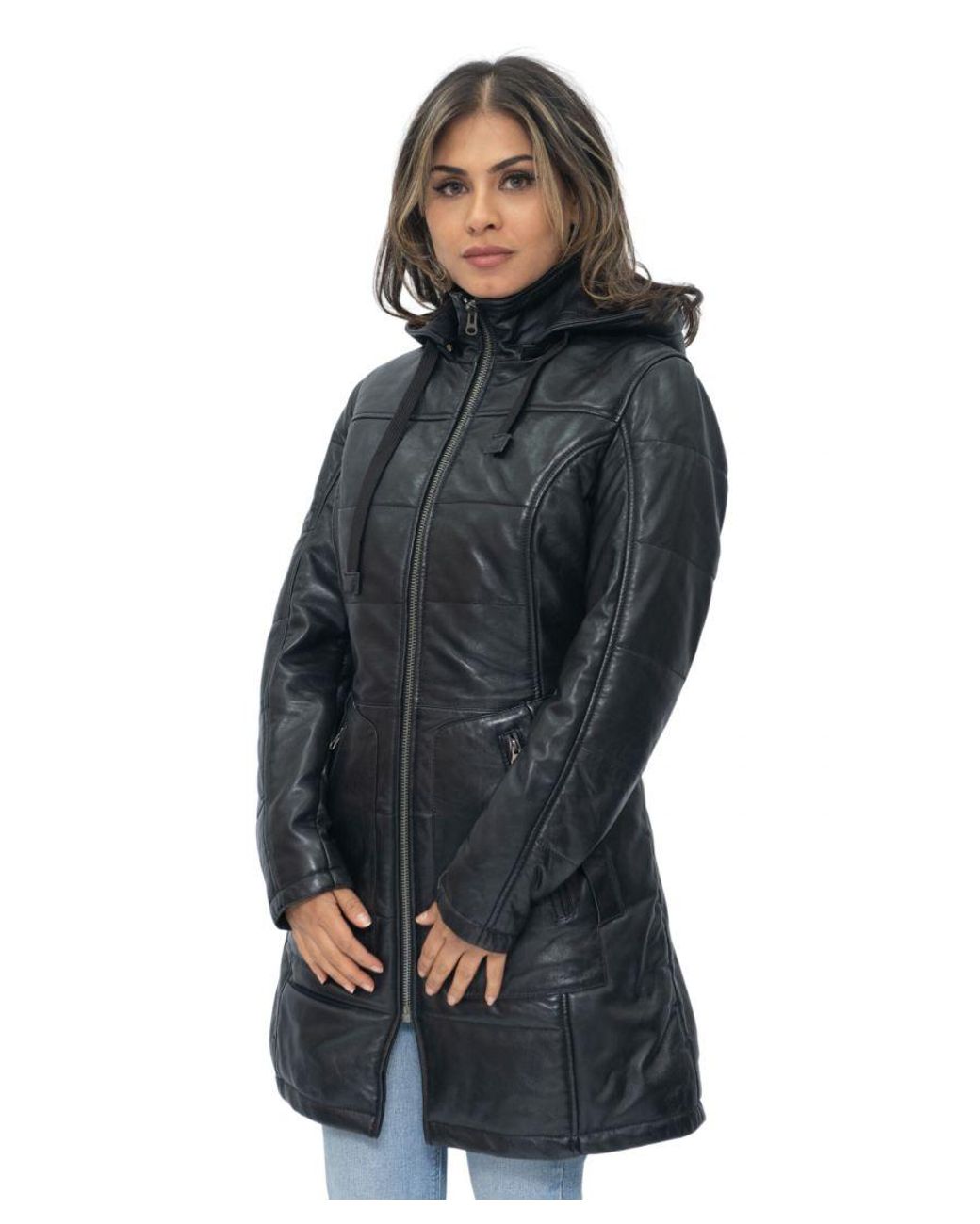 Infinity Leather Black Quilted Parka Coat-Allentown