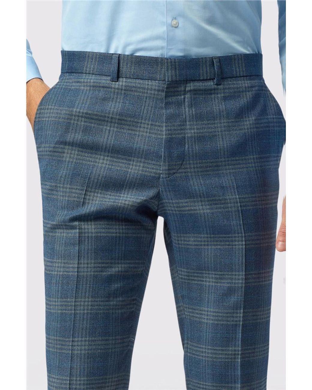 Ted Baker Blue Flat Fronted Checked Slim Fit Suit Trousers for men