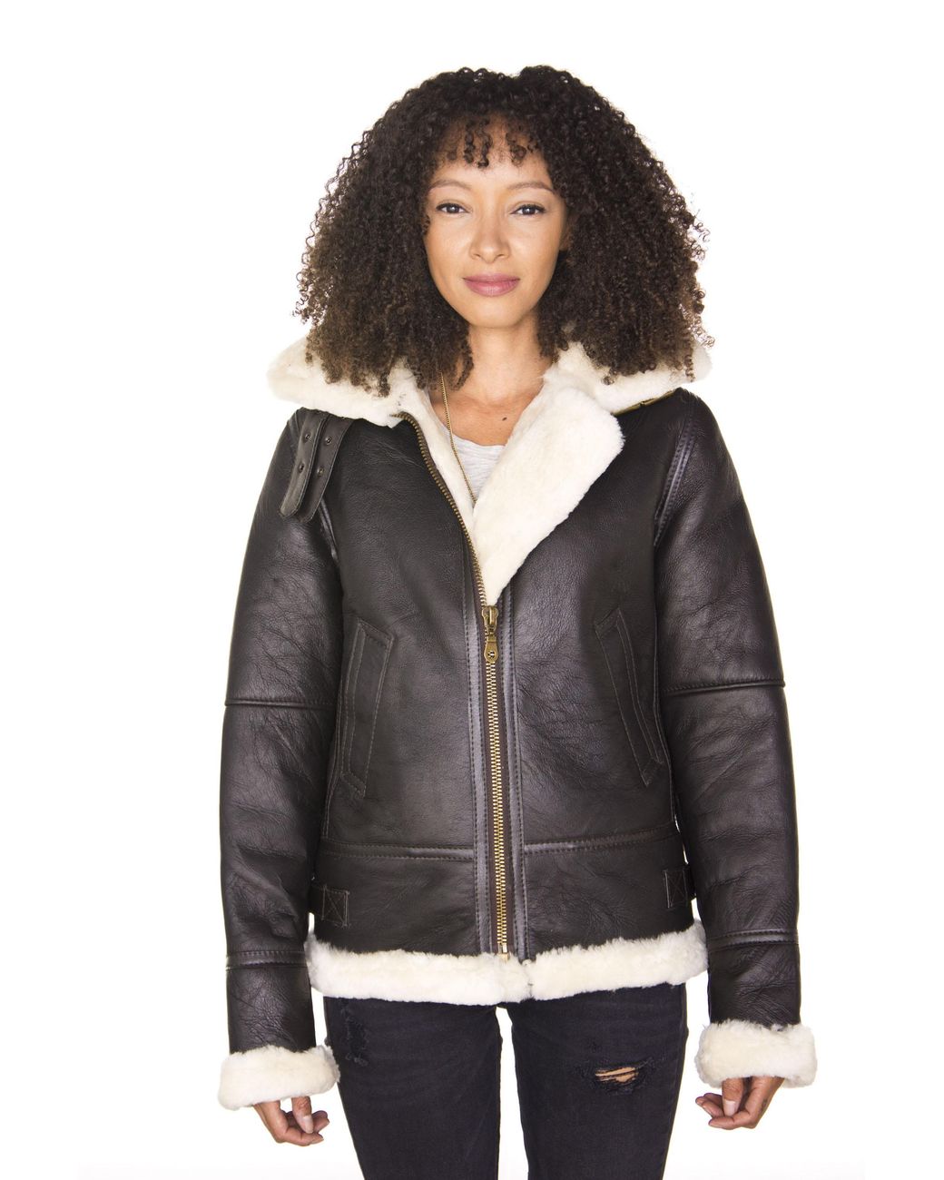 Infinity Leather Black Hooded Sheepskin Flying Jacket-Palermo