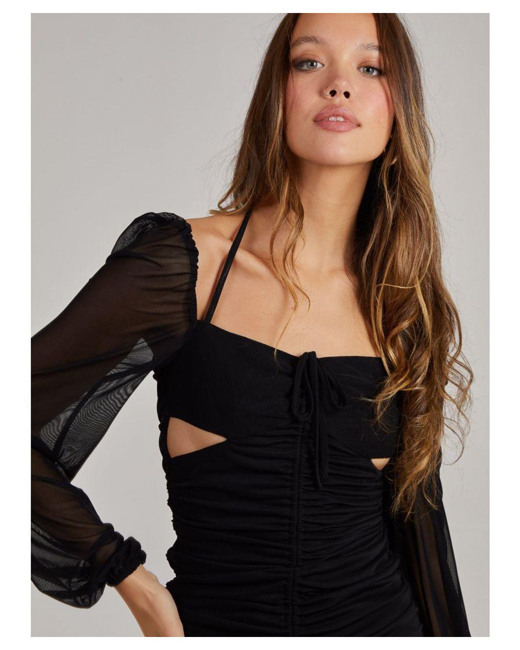 Pink Vanilla Black Long Sleeve Sweetheart Mini Dress