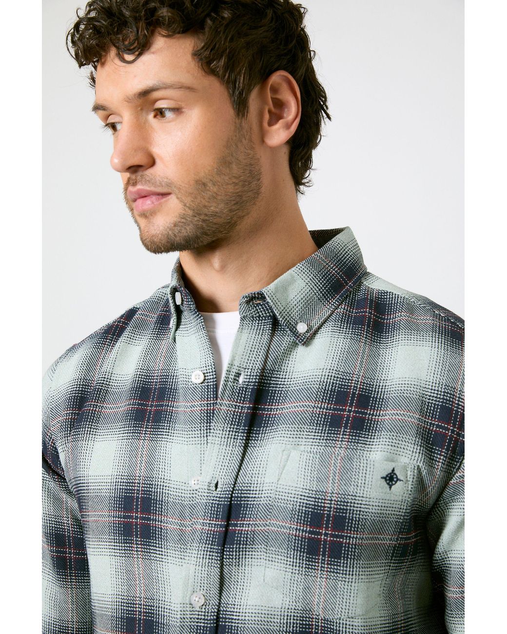 MAINE Blue Western Check Long Sleeve Shirt Cotton for men