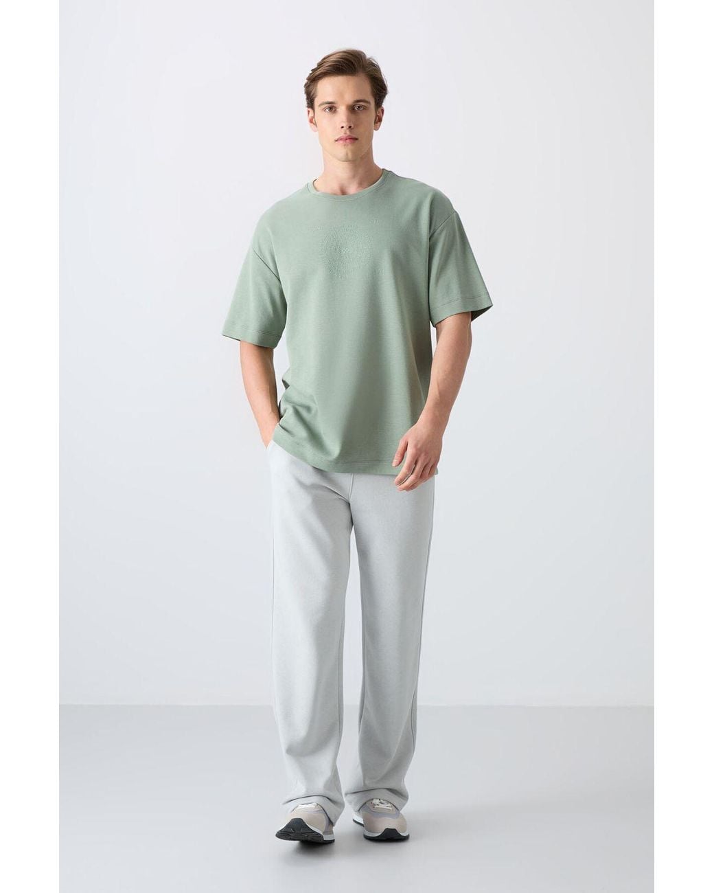 TOMMY LIFE Green Oversized Cotton-Blend Crew Neck T-Shirt for men