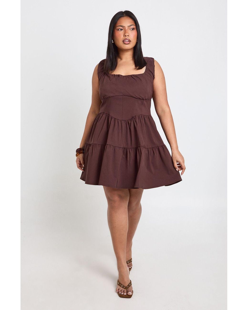 Boohoo Red Plus Bengaline Square Neck Mini Dress