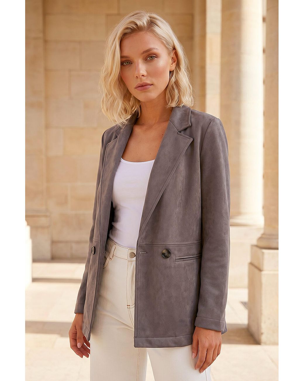 Roman Brown Petite Faux Suede Jacket