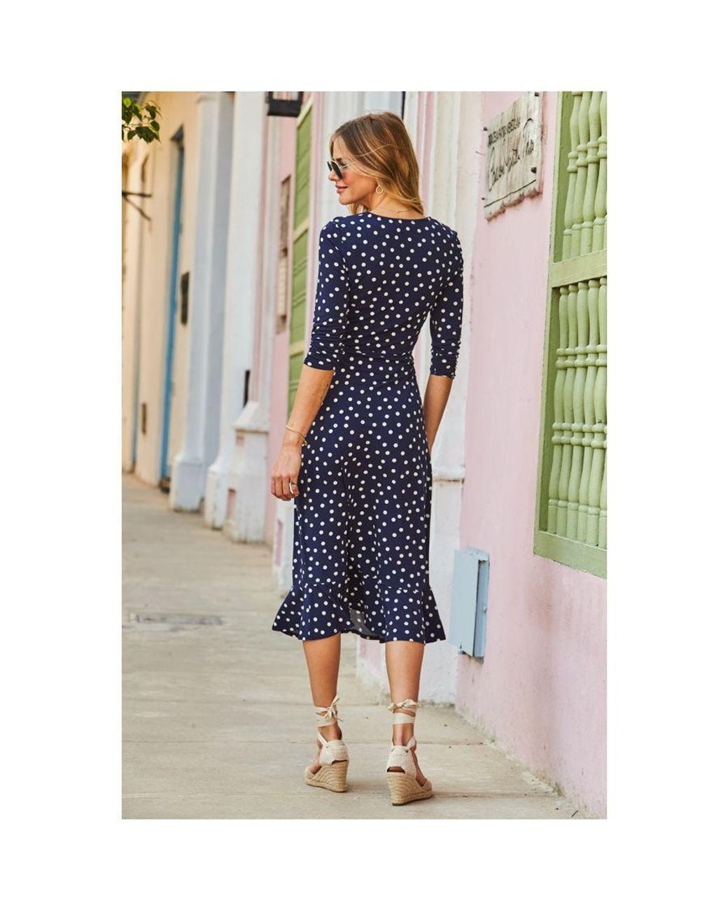 Sosandar Spot Print Jersey Midi Dress in Blue