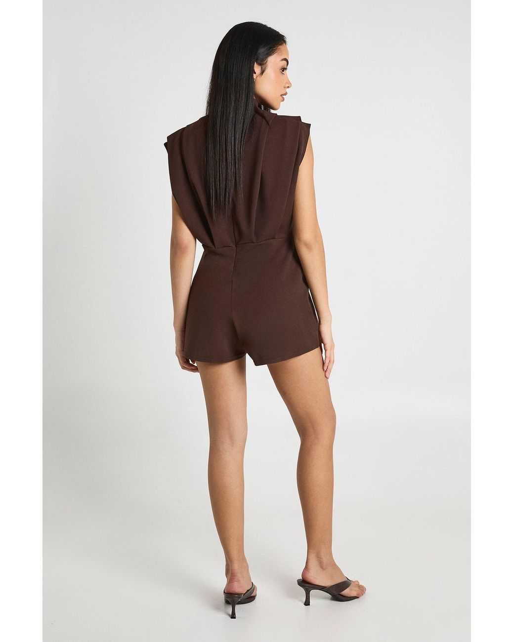 Boohoo Brown Tailored Pleat Detail Playsuit