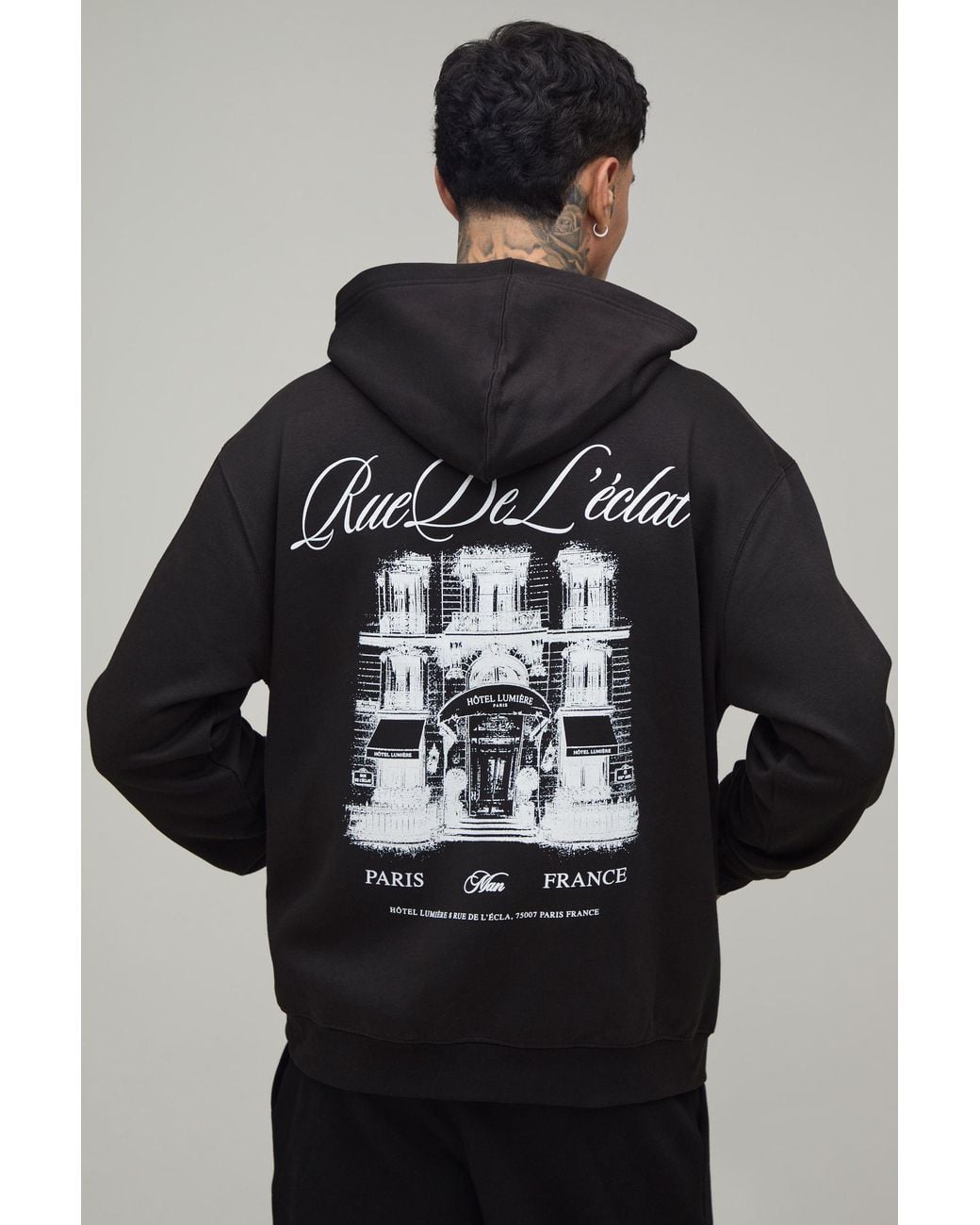 BoohooMAN Black Tall Oversized Paris Graphic Hoodie Cotton for men
