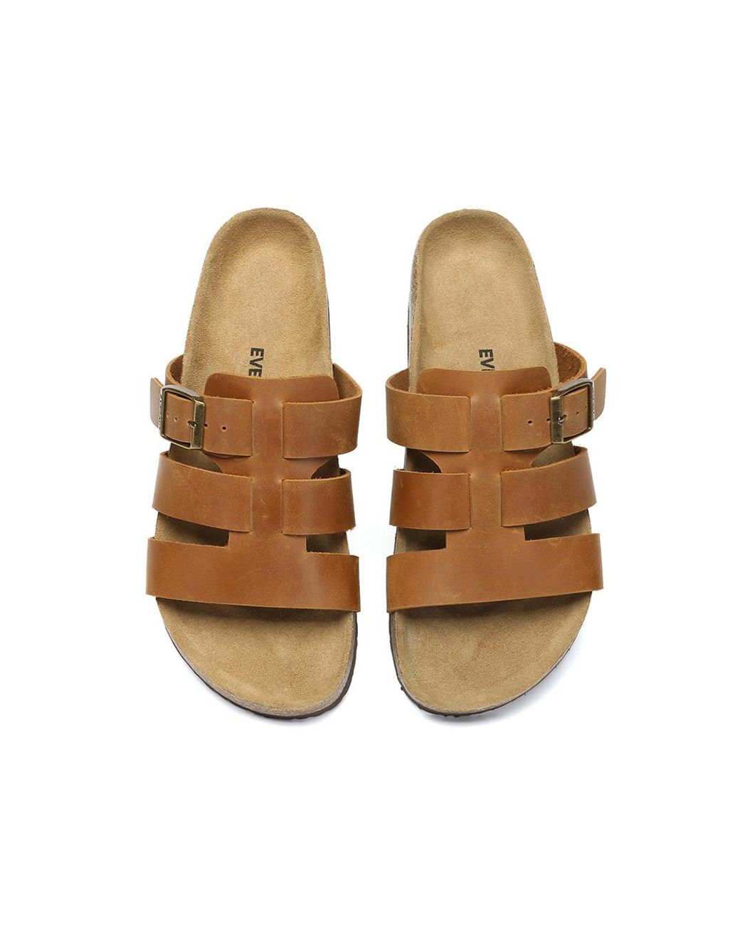EverAu Australia Brown Ever Au Genuine Leather Yates Slides With Sole