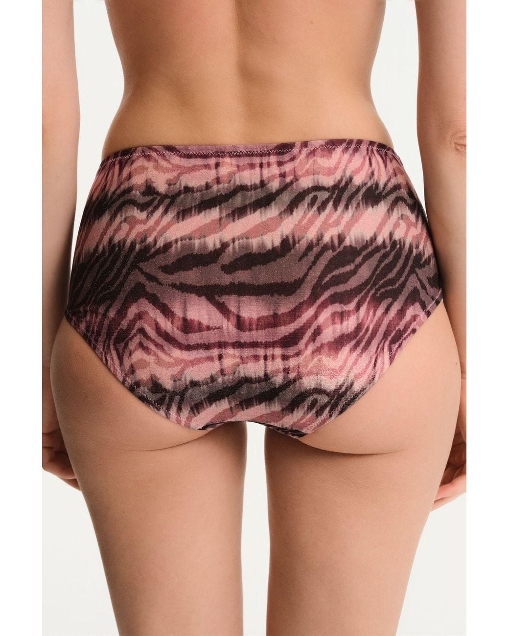 Penti Red Cesira Ruched Front Closure Zebra Print Shimmer Mid Waist Bikini Bottom