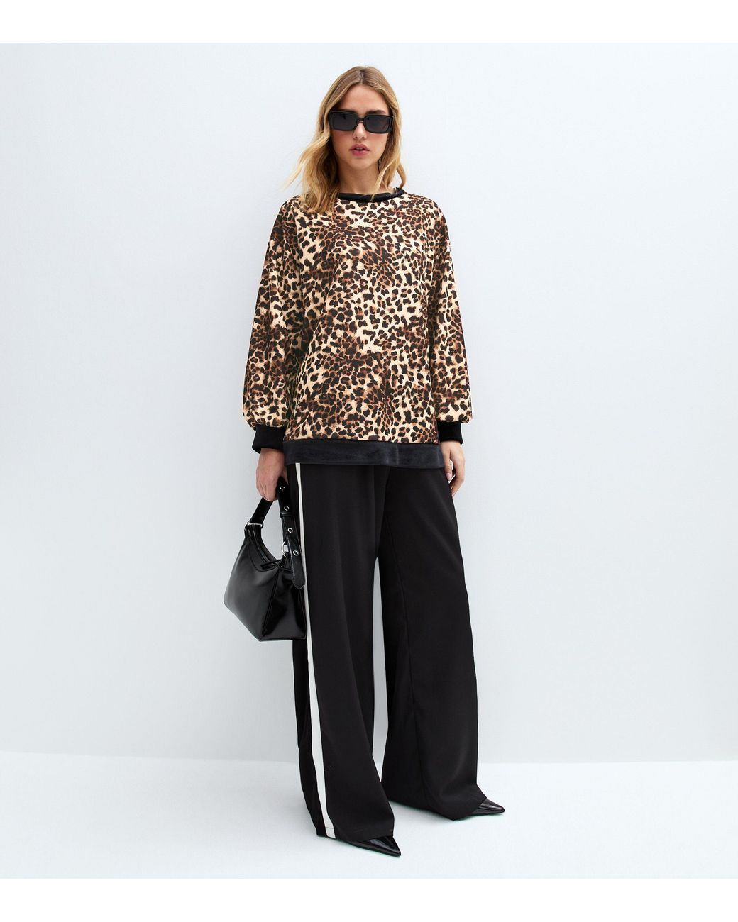 Gini London Brown Leopard Print Oversized Top