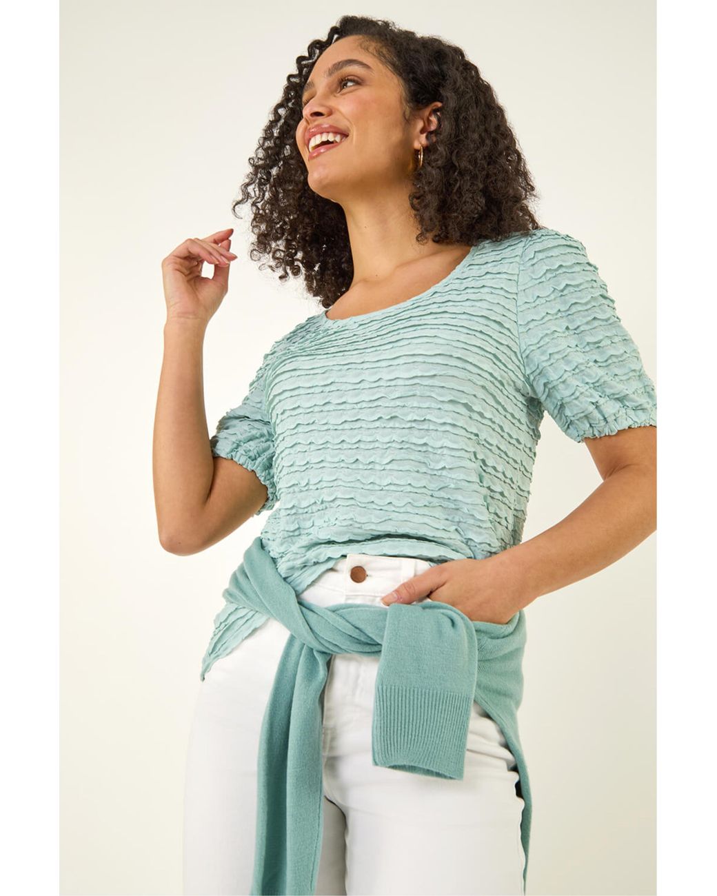 Roman Green Textured Jersey Stretch Top