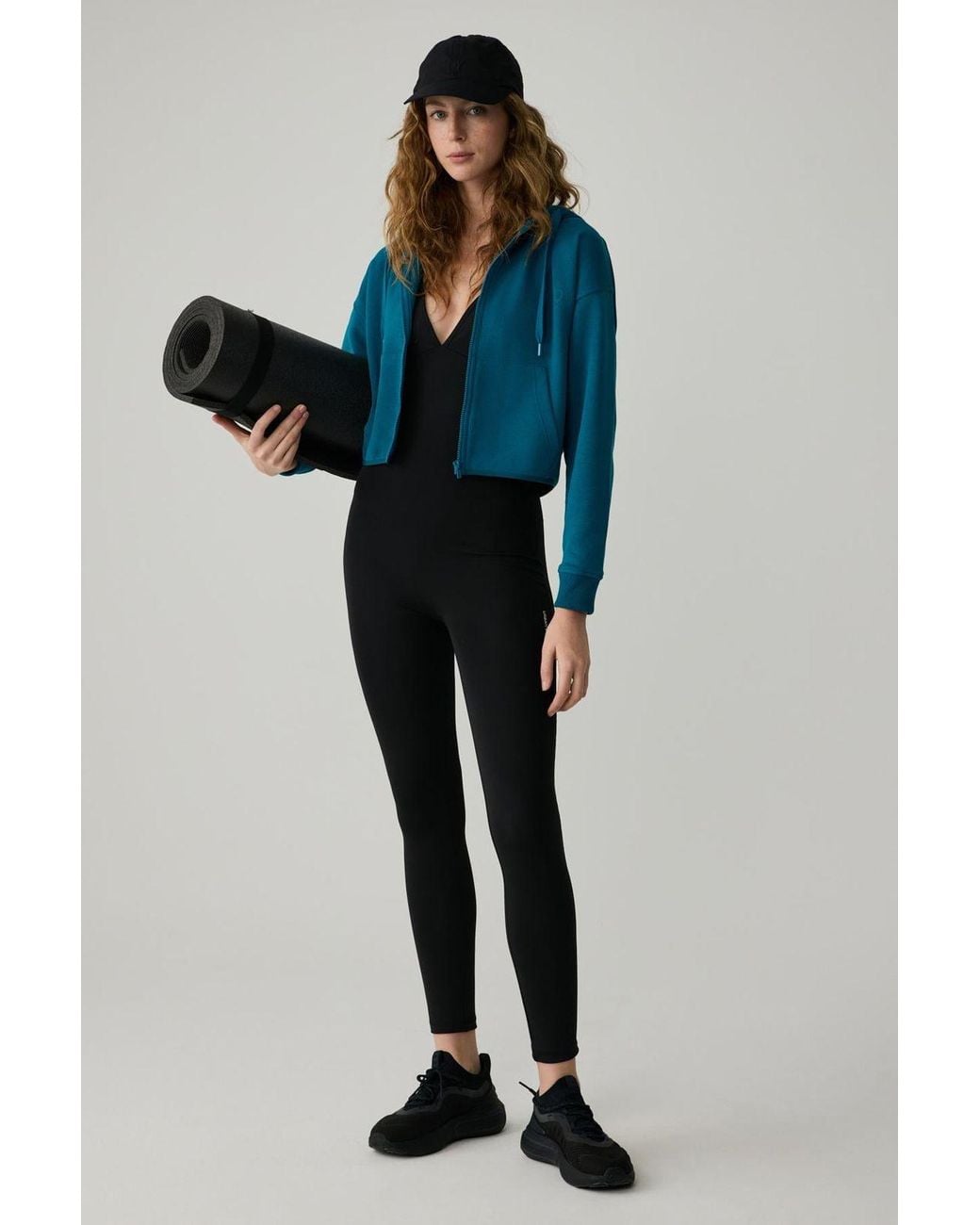 Grimelange Blue Hooded Crop Zipper Sweatshirt