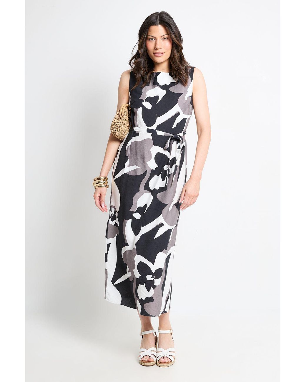 Wallis White Abstract Belted Maxi Dress