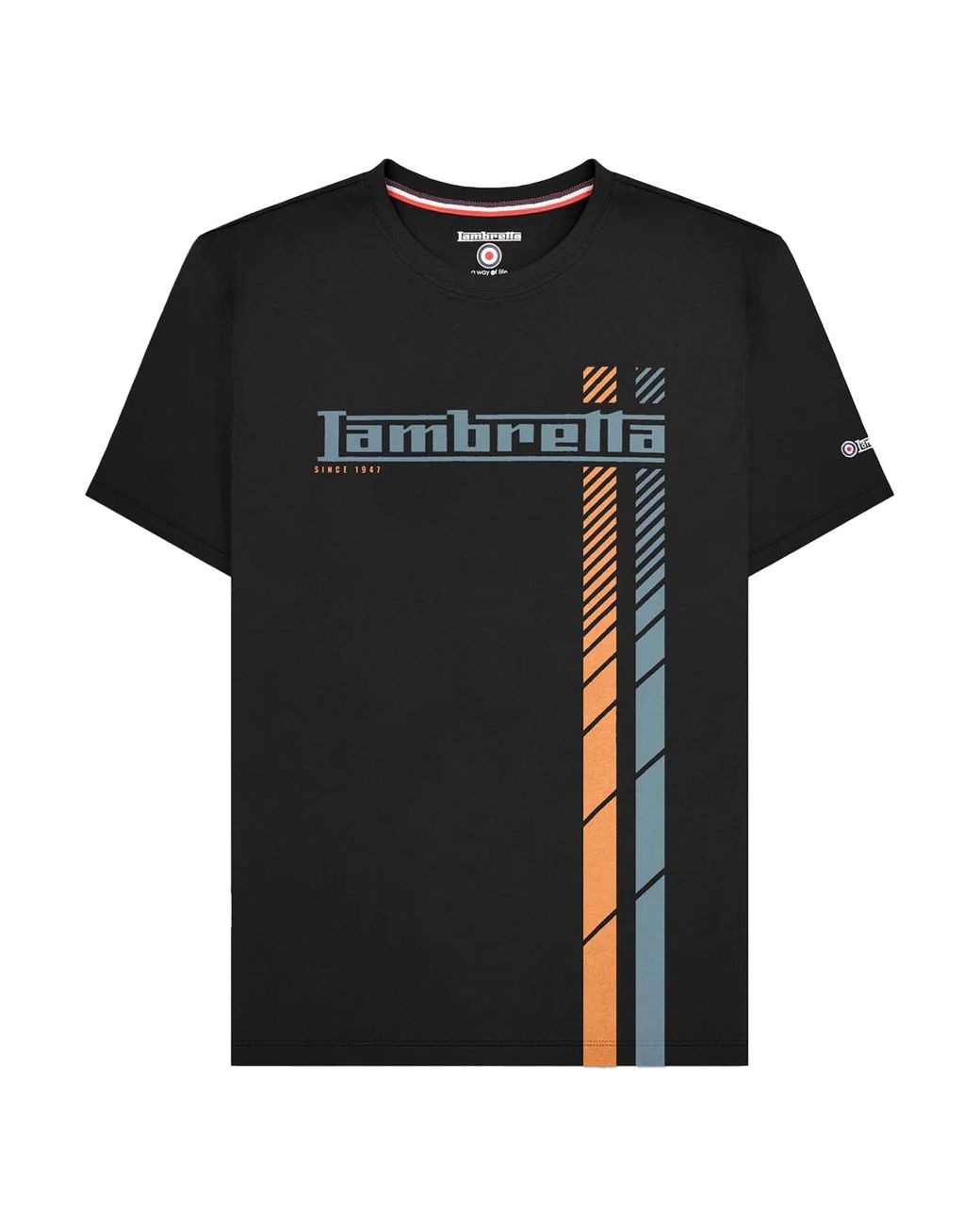 Lambretta Black Ss25 Racing Stripe T-Shirt Cotton for men