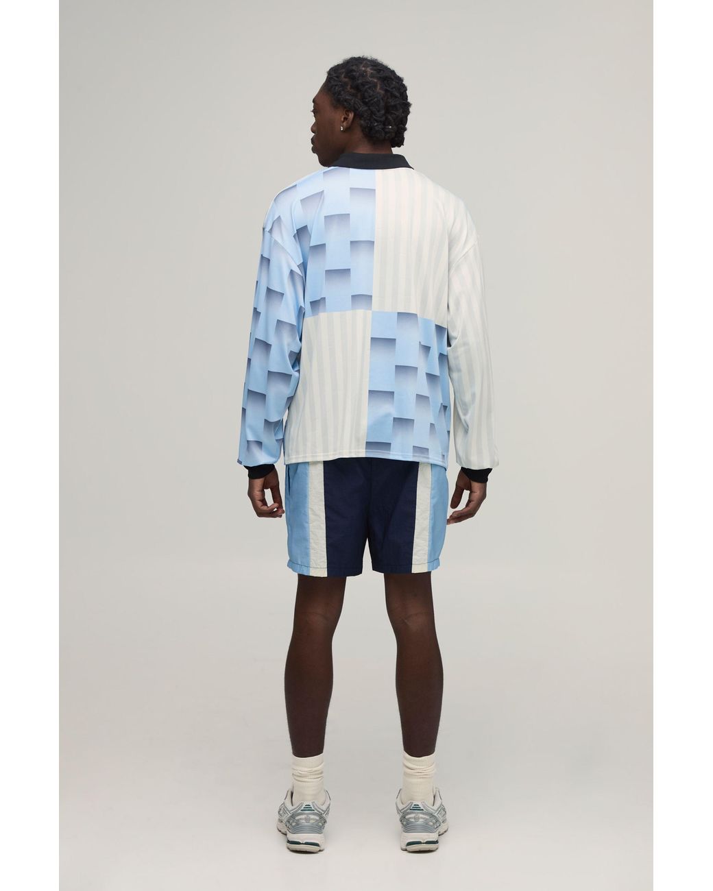BoohooMAN Blue Oversized Homme Printed Rugby Polo for men