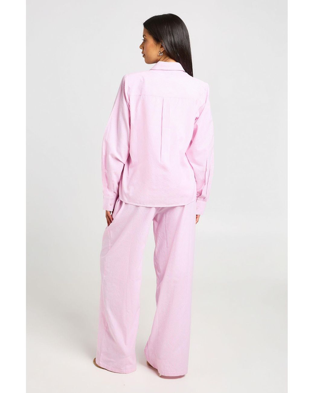 Boohoo Pink Cotton Poplin Stripe Wide Leg Trousers