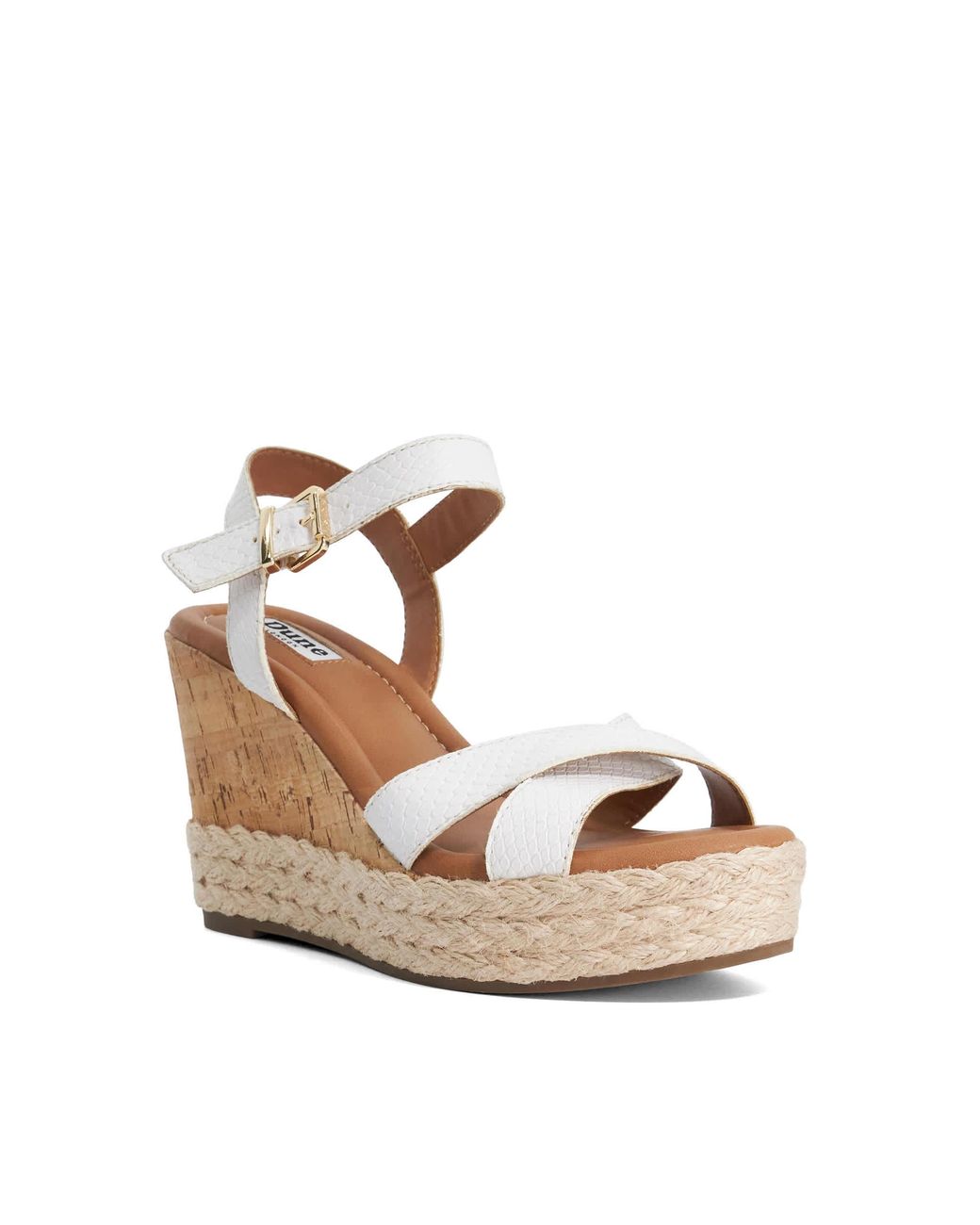 Dune Metallic Kindest Cork And Woven Wedge Sandals
