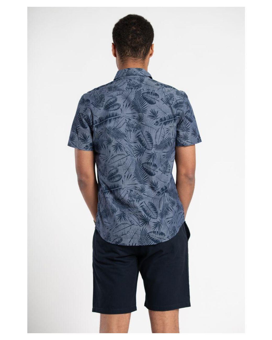 Tokyo Laundry Blue Printed Chambray Short-Sleeve Shirt for men