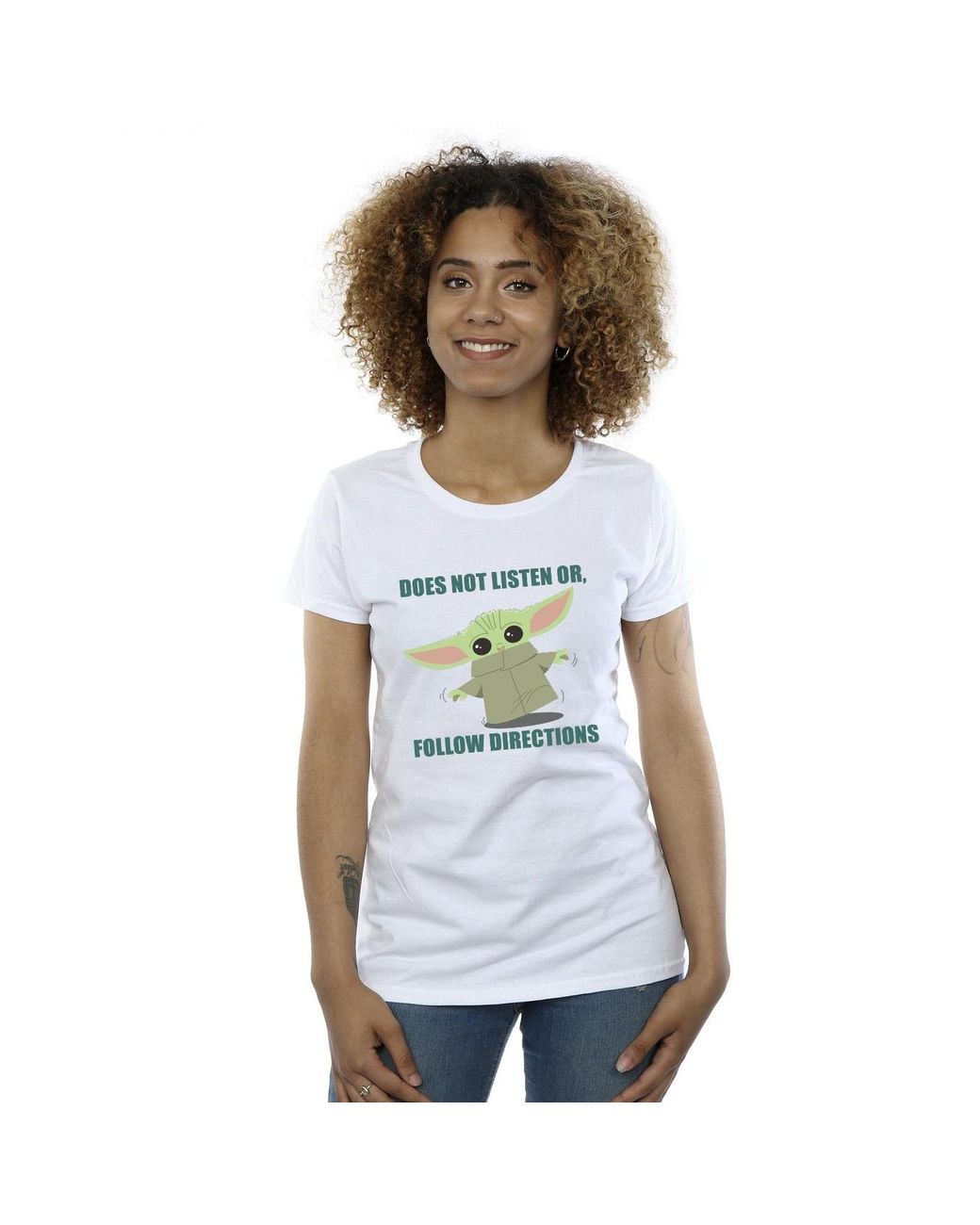 Star Wars White Ladies The Mandalorian Grogu Does Not Listen Cotton T-Shirt