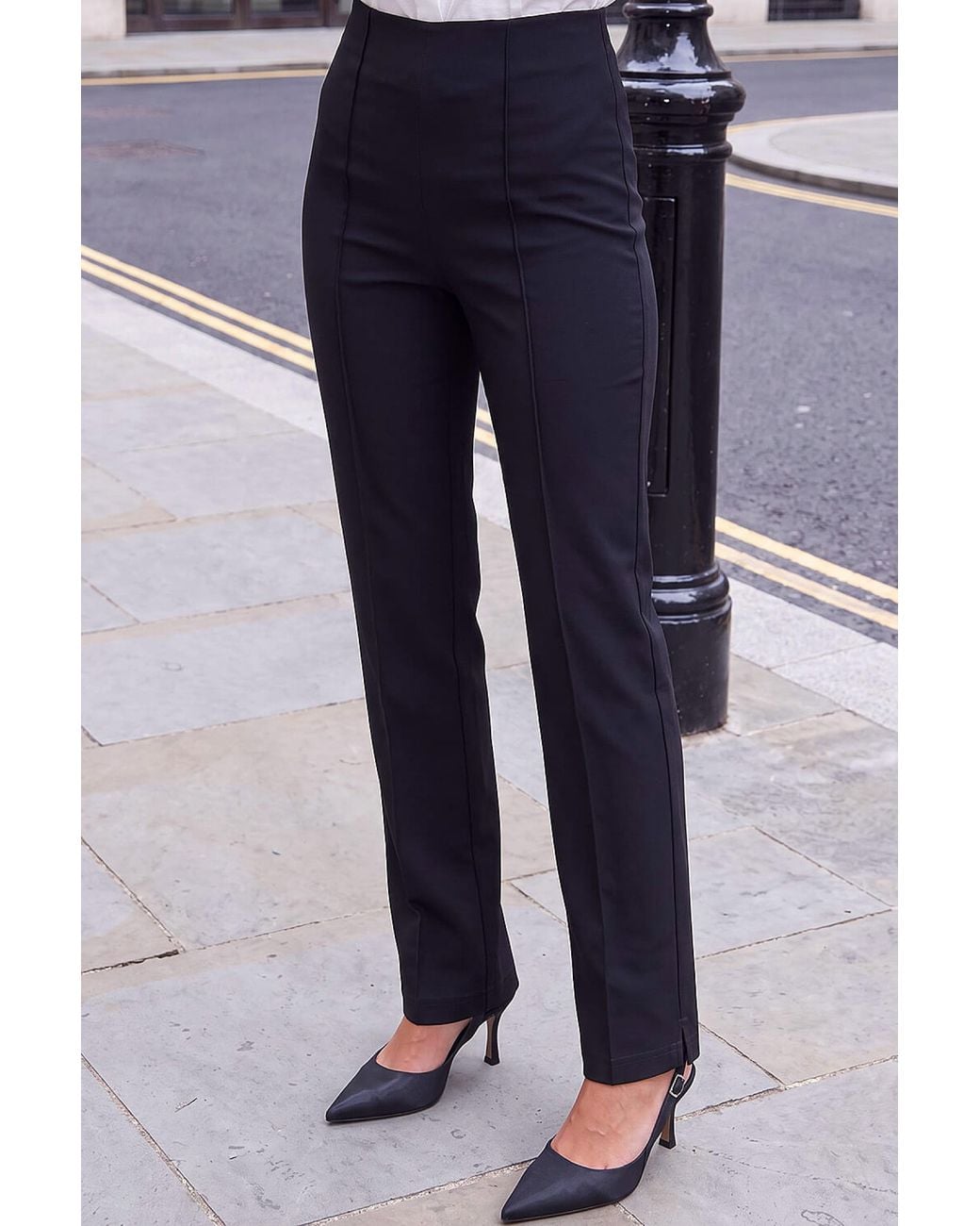 Roman Black Petite Pintuck Premium Stretch Trouser