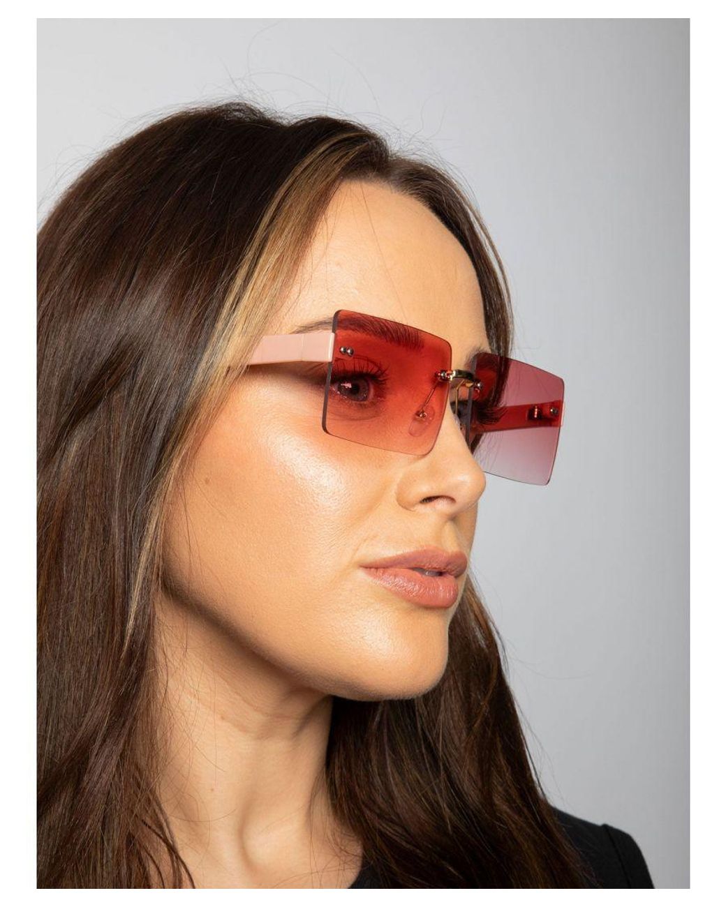 SVNX Pink Square Frameless Sunglasses With And Yelllow Ombre Lens Metal