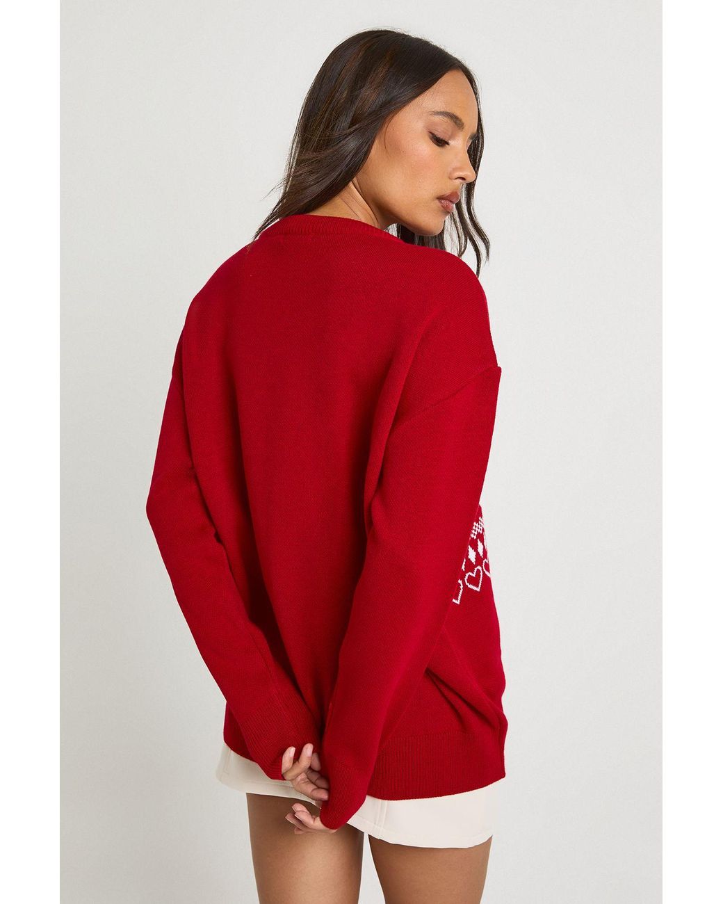 Boohoo Red Candy Cane Longline Christmas Jumper