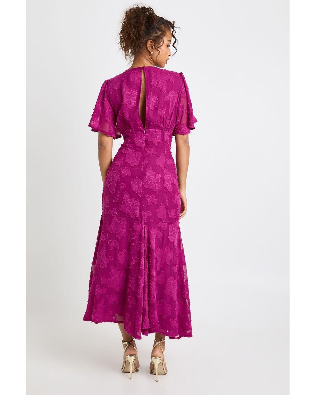 Boohoo Pink Burnout Floral Angel Sleeve Midaxi Dress