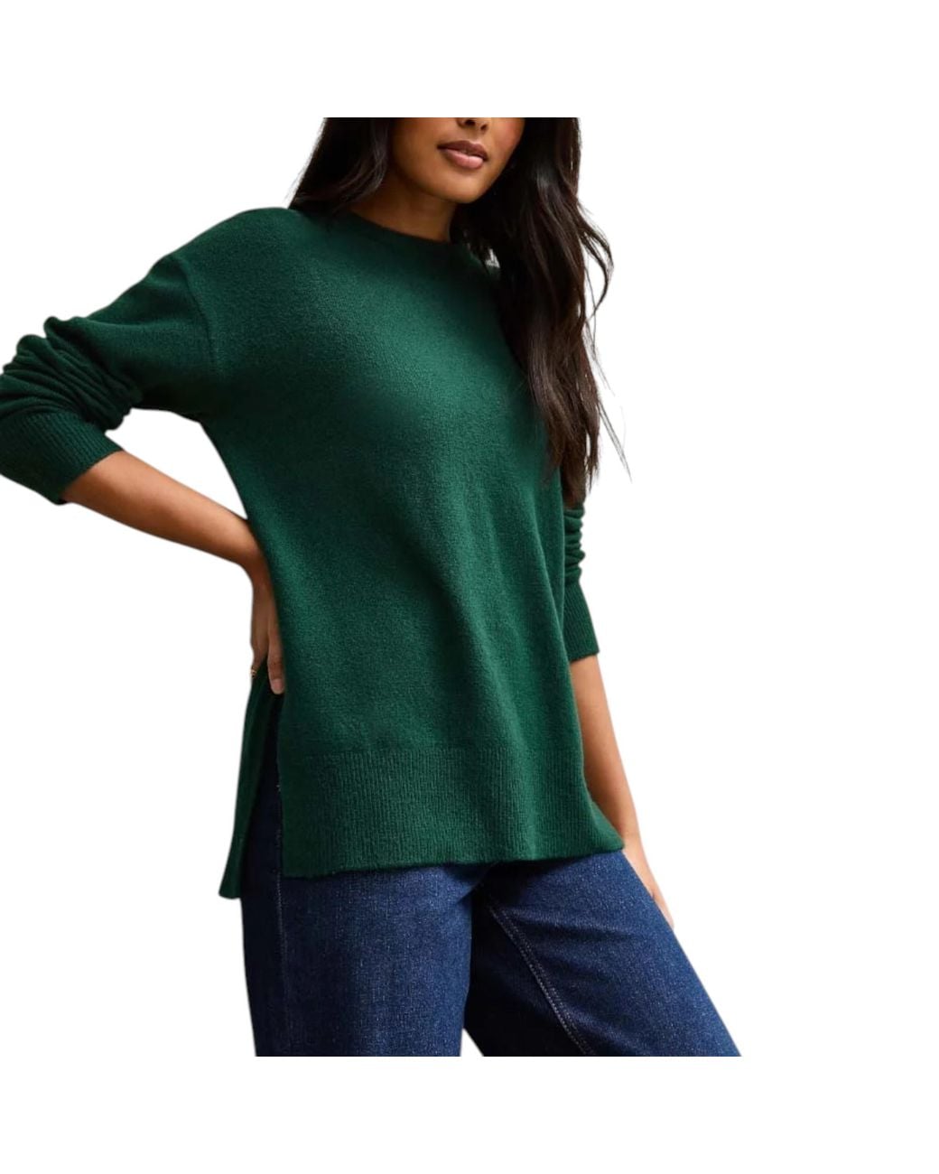 New Look Green Side Slit Jumper Long Sleeve Sweatshirts Crew Neck Knitted Top