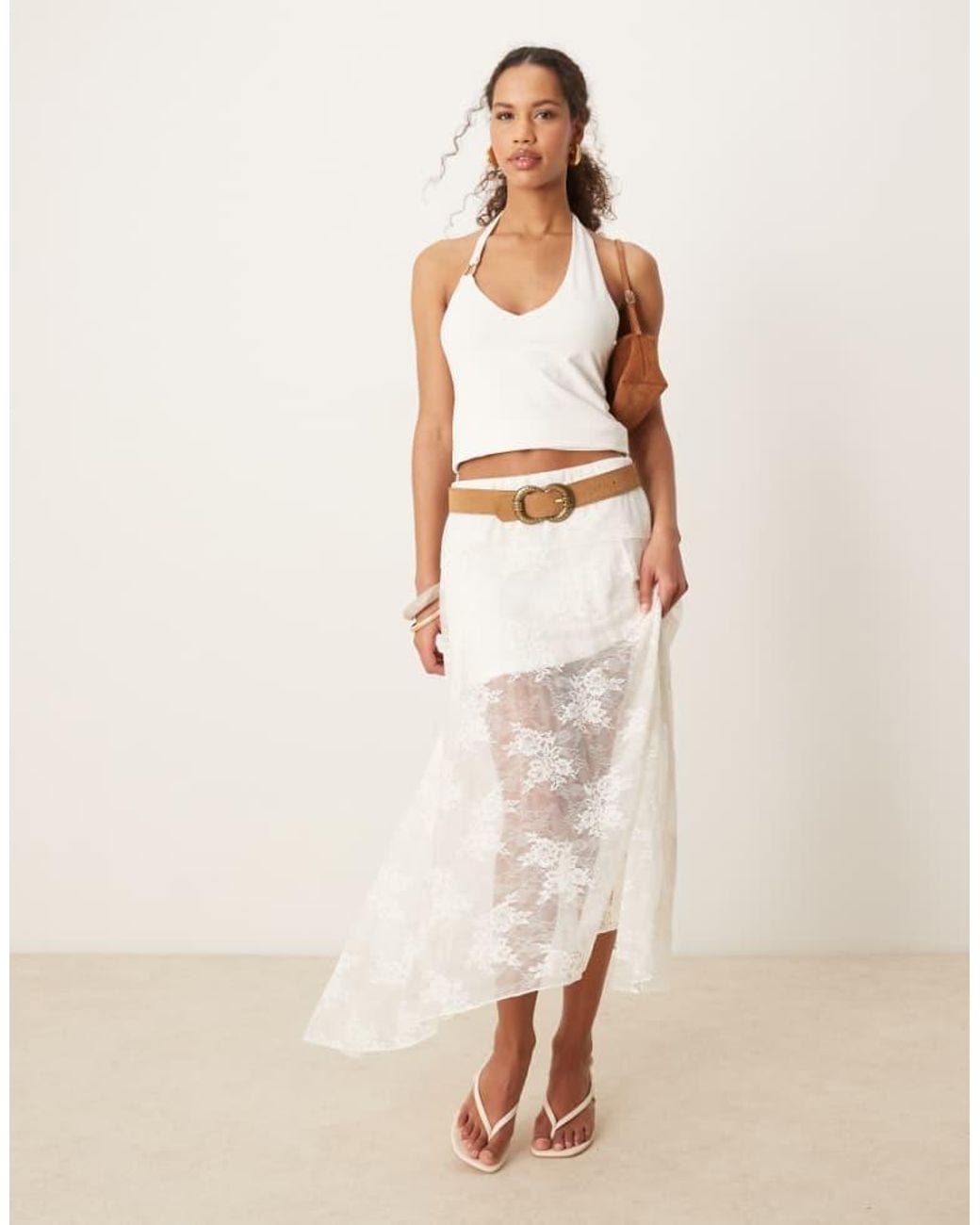 Abercrombie & Fitch Natural Lace Detail Flowy Maxi Skirt