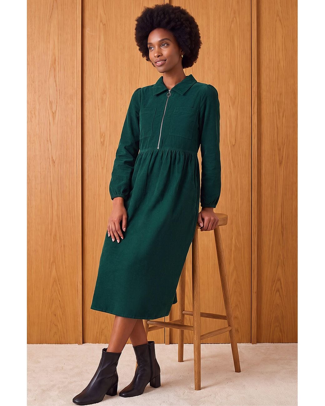 Roman Blue Corduroy Zip Detail Midi Dress