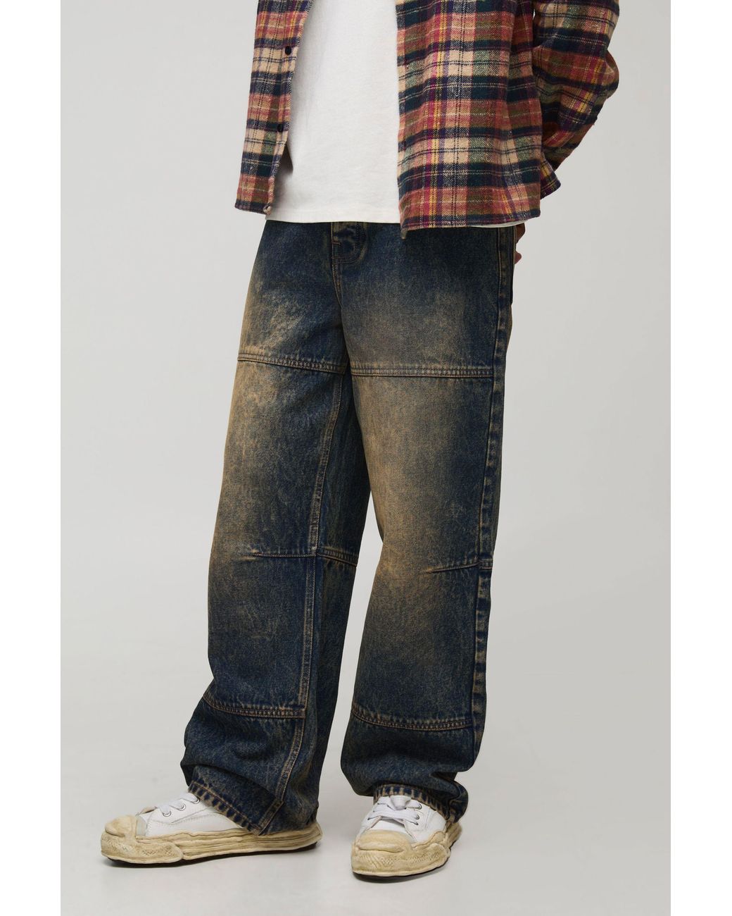 BoohooMAN Black Relaxed Fit Washed Carpenter Worker Jeans for men