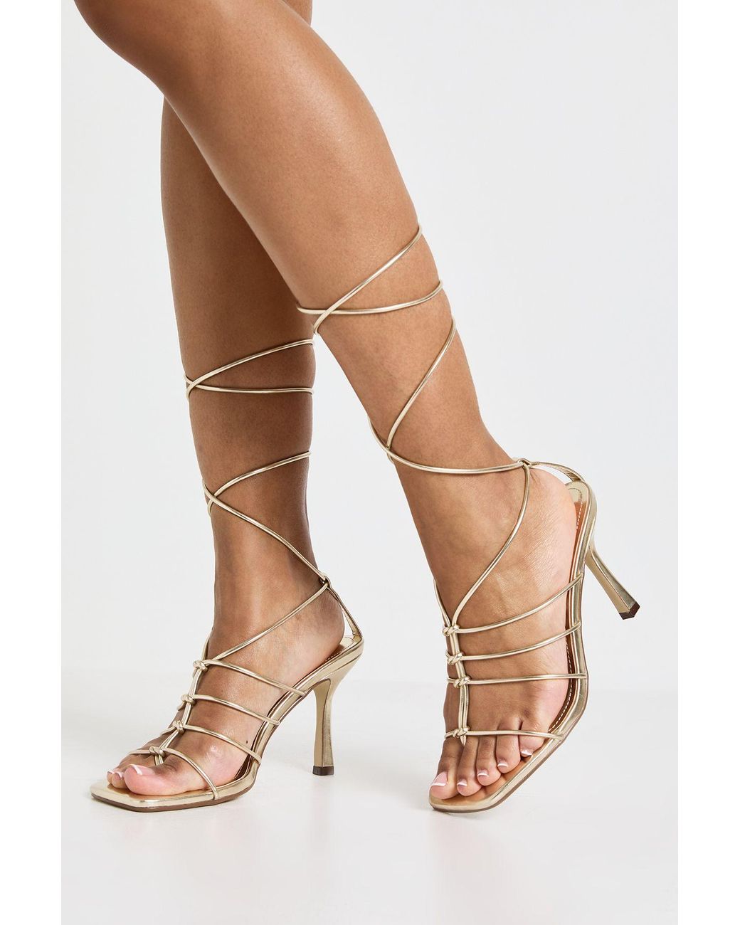 Boohoo Natural Square Toe Strappy Caged Detail High Heel