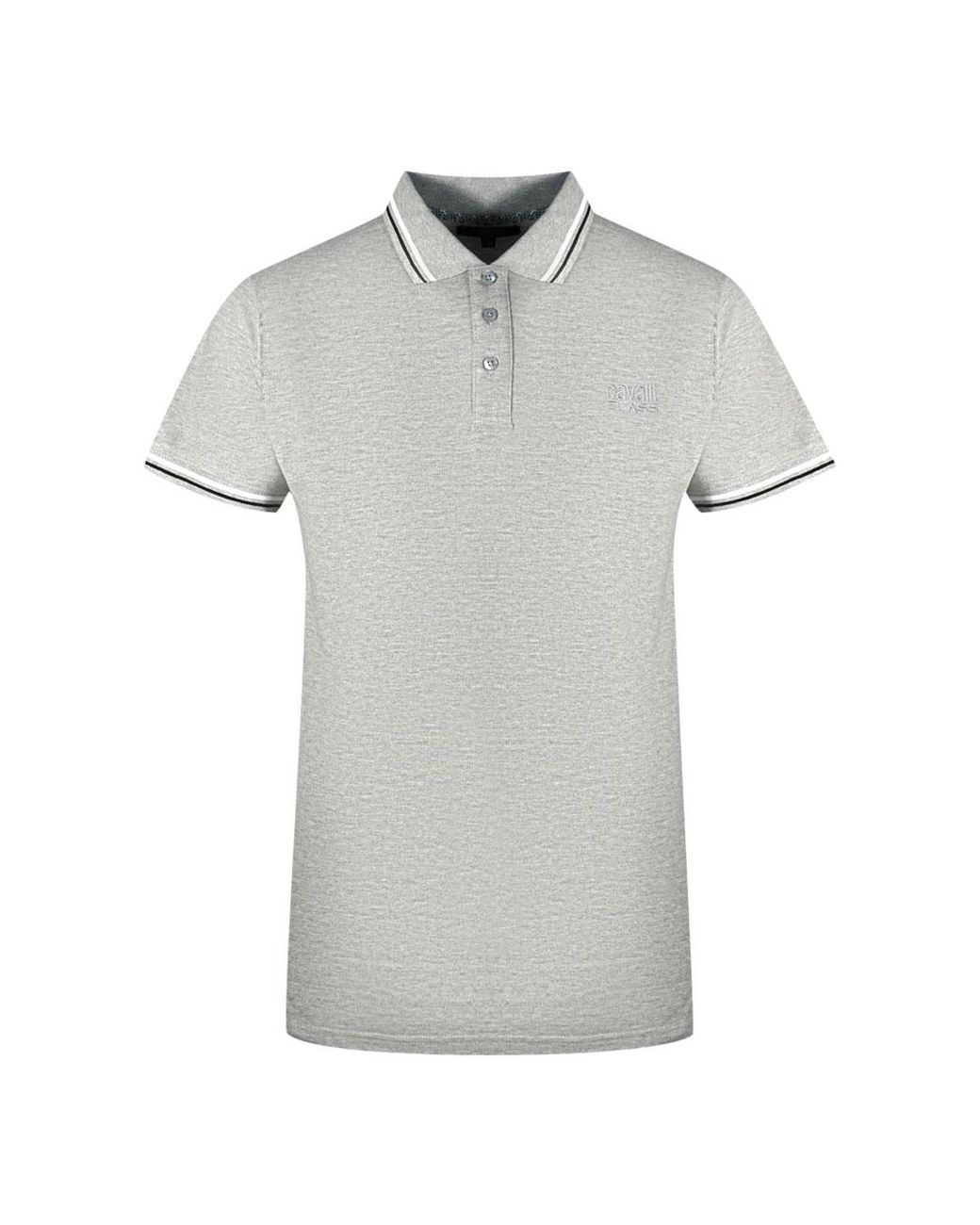Roberto Cavalli Gray Twinned Tipped Collar Polo Shirt Cotton for men