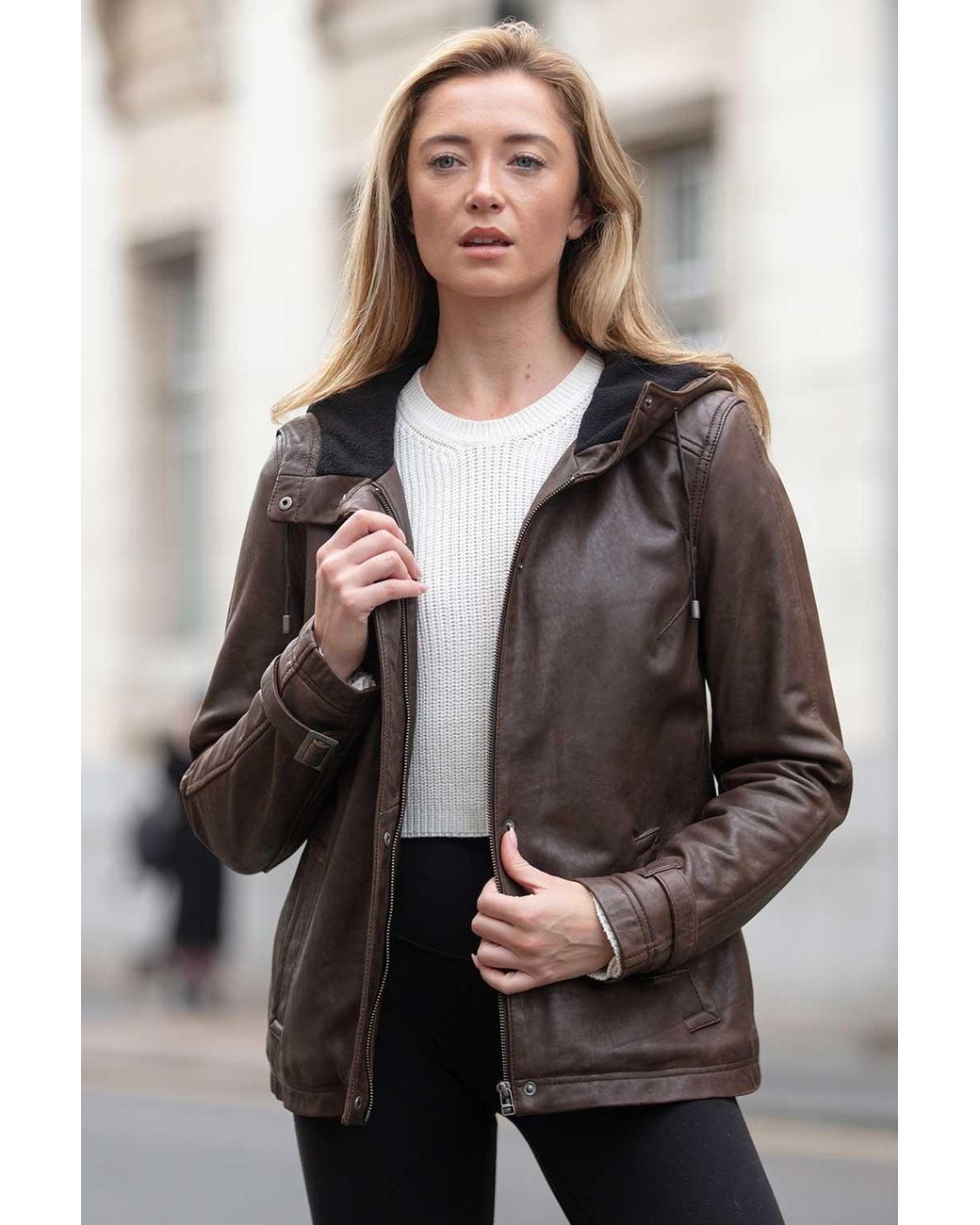 Ashwood Leather Brown 'Nicola' Real Hooded Jacket Coat