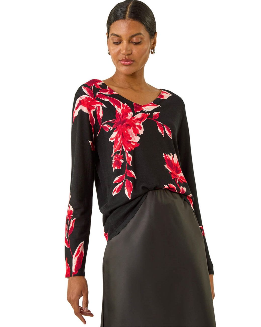 Roman Red Floral Print V-Neck Knit Jumper