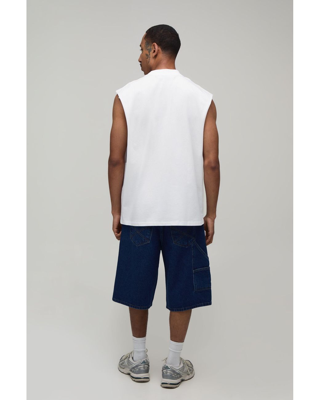 BoohooMAN White Oversized L'Homme Embroidered Tank for men